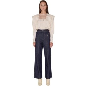 Magali Pascal Flora Ivory Blouse NWT Crochet Detailing Puff Long Sleeves